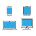 Mobile phone, tablet, laptop and desktop computer outline icons Royalty Free Stock Photo