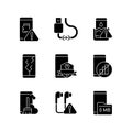 Mobile phone technical issues black glyph icons set on white space Royalty Free Stock Photo