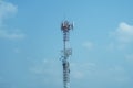 Mobile phone tower transmission signal blue sky background and antenna Royalty Free Stock Photo