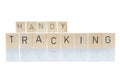 Mobile phone tracking. `Handy tracking` as an isolated word on a white background.