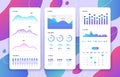 Mobile phone ui. Control panel with statistics charts, diagrams calendar. Market annual graphs. Phone app vector Royalty Free Stock Photo
