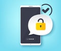 Mobile phone unlocked notification vector. Smartphone security, password lock, phone access. User authorization. Vector