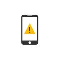 Mobile phone warning sign. Vector illustration, flat design