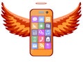 Mobile phone with wings, vector illustration Royalty Free Stock Photo