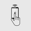 Mobile phone with wireless technology. Touch screen. World technology. Vector illustration