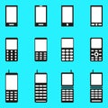 Mobile phones collection of monochrome symbols