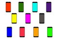 Mobile phones with colored screens isolated on white background Royalty Free Stock Photo
