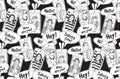 Mobile phones communication people black and white seamless pattern.