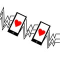 Mobile phones with radio waves and hearts