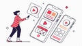 Mobile phones side by side, technology and communication devices vector design Generative AI