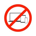 Mobile phones and tablets and laptops are prohibited. Do not use technology. Inokni on a white background. Vector