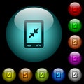 Mobile pinch close gesture icons in color illuminated glass buttons