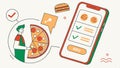 Mobile pizza order confirmation, app interface vector design Generative AI