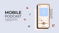 Mobile podcast. Online Podcast player on phone in retro style