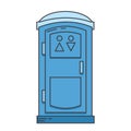 Mobile portable bio toilet icon. Front view. Blue plastic closet WC. Vector illustration