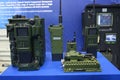 Mobile portable military radio station and adapter presented on stand, made by Radmor