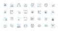 Mobile privacy linear icons set. Encryption, Cybersecurity, Authentication, Biometrics, Privacy, Data, Location line Royalty Free Stock Photo