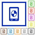 Mobile protection flat framed icons