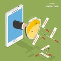 Mobile protection flat isometric vector concept.