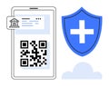 Mobile QR Code, Digital Shield, and Cloud Icon for Online Security and Financial Authentication Royalty Free Stock Photo