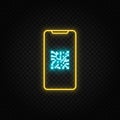 Mobile, qr, code neon icon. Blue and yellow neon vector icon Royalty Free Stock Photo