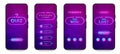 Mobile quiz game interface. Questionnaire template with multiple choice questions, exam test and evaluation app layout. Vector
