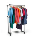 Mobile rack with clothes on white background