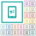 Mobile reading aloud flat color icons with quadrant frames