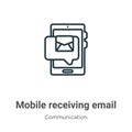 Mobile receiving email outline vector icon. Thin line black mobile receiving email icon, flat vector simple element illustration