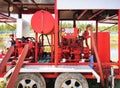 Mobile red generator pump for fire fighting and fire alarm control system have manual valves and pressure gauge operate on outdoor