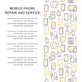 Mobile repair service, phone fix pattern with place for text. Smartphone common issues, repair, accessories background. Mobile ser