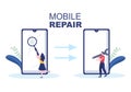 Mobile Repair of a Telephone or Smartphone Electronics Service with Broken Screen and Machine Breakdown in Illustration