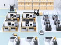 Mobile robots, dual-arm robots, assembly robot cells and CNC machines in smart factory