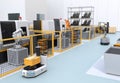 Mobile robots, heavy payload robot cell and CNC machines in smart factory