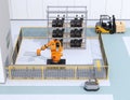 Mobile robots, heavy payload robot cell and CNC machines in smart factory Royalty Free Stock Photo