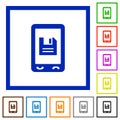 Mobile save data flat framed icons