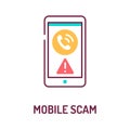 Mobile scam color line icon on white background. Phone call from an unknown number. Phone Call Security. Pictogram for web page,