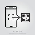 Mobile scan QR code. Simple design. Line vector. Stroke outline style. QR code scan icon editable outline stroke vector Royalty Free Stock Photo