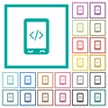 Mobile scripting flat color icons with quadrant frames