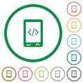 Mobile scripting flat icons with outlines