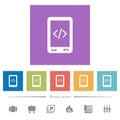 Mobile scripting flat white icons in square backgrounds