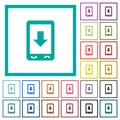 Mobile scroll down flat color icons with quadrant frames