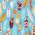 Seamless pattern in hand drawn style with feathers. Cute and kids design for fabrics Royalty Free Stock Photo