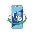 Mobile security app with shield and padlock for protection Royalty Free Stock Photo