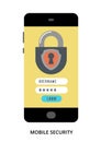 Mobile Security concept on black smartphone with different user interface elements