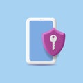 Mobile security icon. Shield and Smartphone screen. Mobile protection system concept. 3d vector