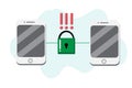 Mobile security icons - cell phones connection protected by lock