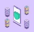 Mobile security isometric vector illustration. Data save concept. Phone security program. Vector illustration Royalty Free Stock Photo