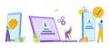 Mobile security, person entering password on phone, secure login on laptop, user profile access. Digital privacy, online