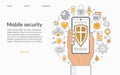 Mobile security template. Hand holding smartphone